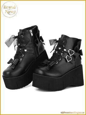 Platform Ankle Boots Faux Leather Lace-Up Combat Goth Rave Shoes